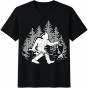 Bigfoot Fishing Sasquatch Fisherman Cotton T-Shirt in Black
