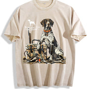 Retro Southern Hunting Vintage Washed T-Shirt in Beige