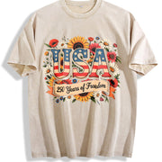 4th of July Patriotic: USA 250th Anniversary Flag Vintage Washed T-Shirt in Beige