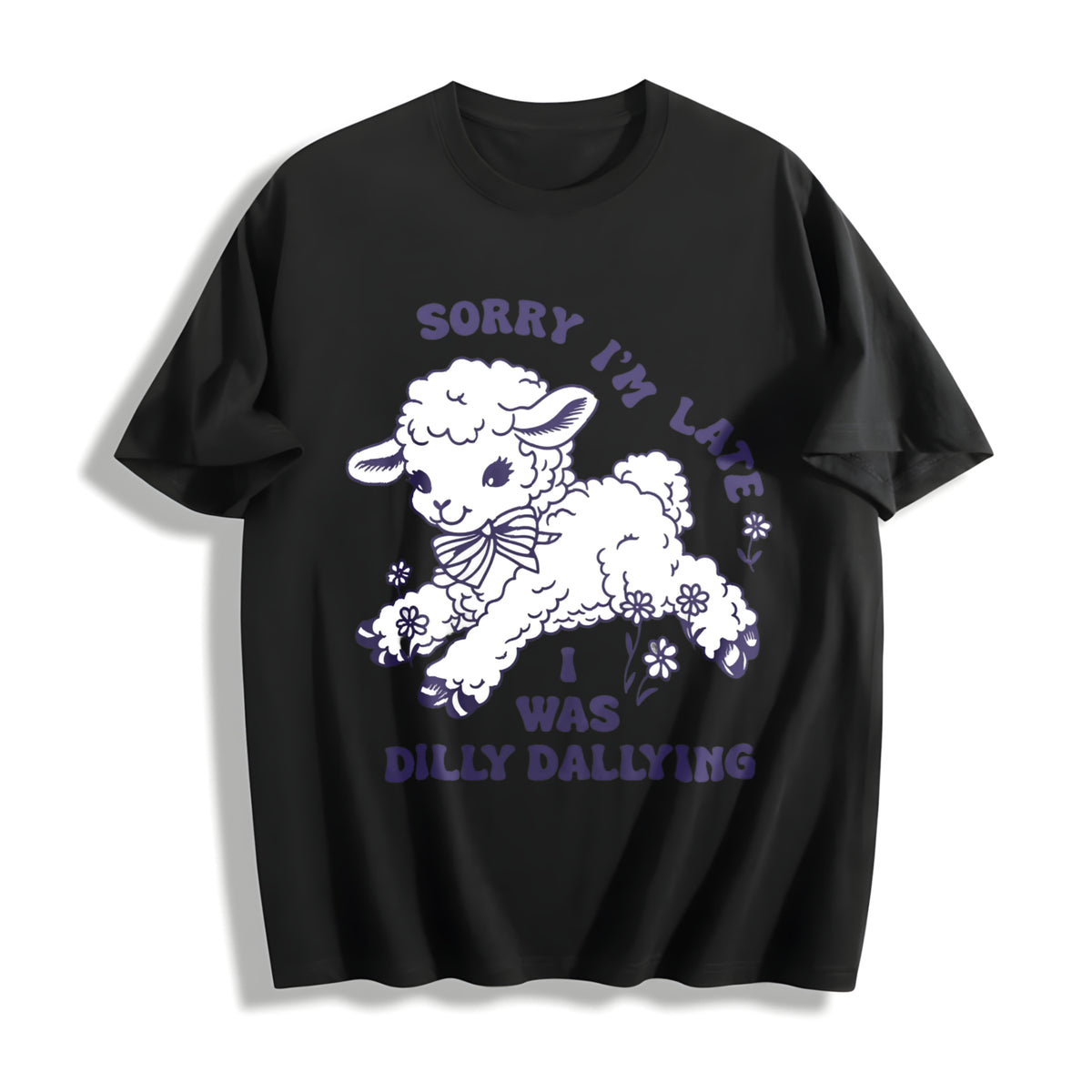 Dilly Dallying Sorry I'm Late Cotton T-Shirt in Black