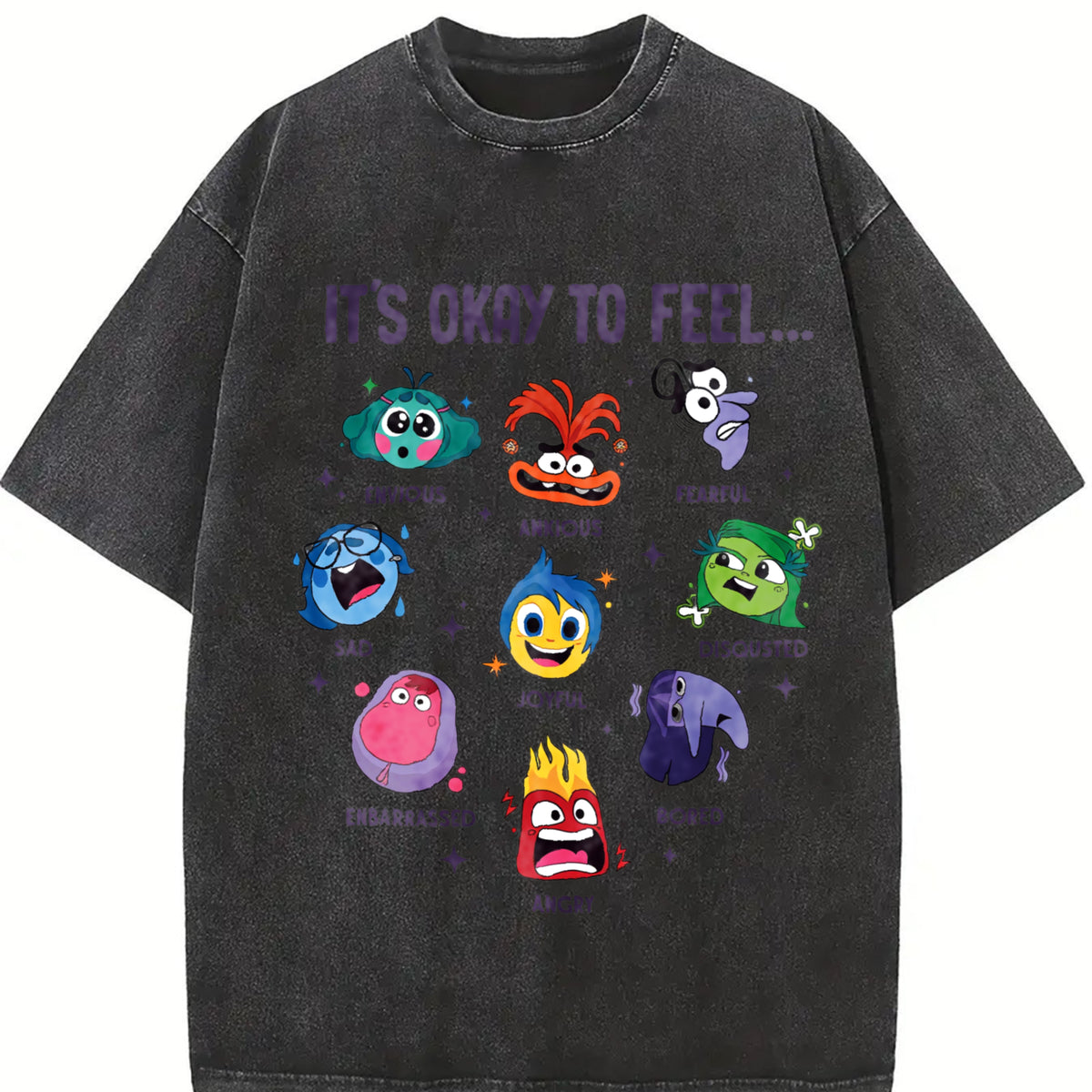 Insidee Out It's Okay to Feel All the Feels Vintage Washed T-Shirt in Black