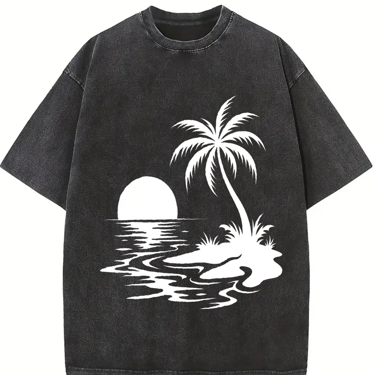 Tropical Palm Sunset Vintage Washed T-Shirt in Black