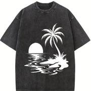 Tropical Palm Sunset Vintage Washed T-Shirt in Black