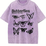 Butterflies Infographic Vintage Washed T-Shirt in Purple