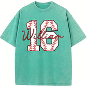 Custom Baseball Number Vintage Washed T-Shirt in Blue