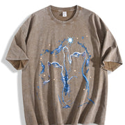 Two Cats Playing Galaxy Vintage Washed T-Shirt in Brown