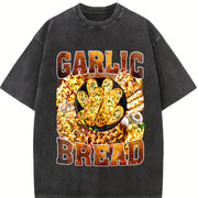 Garlic Bread Food Lover Vintage Washed T-Shirt in Black