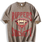 Horror Rippers Society 90s Halloween Vintage Washed T-Shirt in Brown