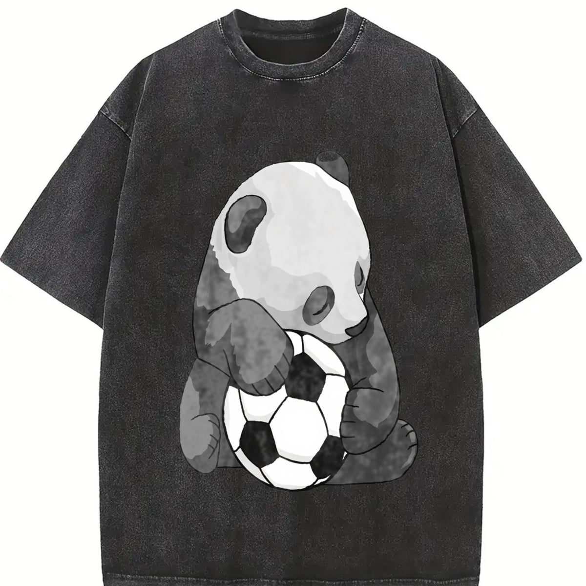 Panda Soccer Vintage Washed T-Shirt in Black