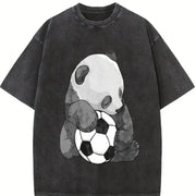 Panda Soccer Vintage Washed T-Shirt in Black