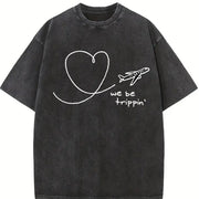 We Be Trippin Airplane Heart Vintage Washed T-Shirt in Black