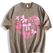 Coquette Valentine Heart Vintage Washed T-Shirt in Brown