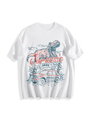 Jurassic Park Logo Dinosaur T-rex Cotton T-Shirt in White