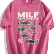 Milf Man I Love Fish 90s Vintage Washed T-Shirt in Red