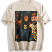 Retro Halloween Characters Vintage Washed T-Shirt in Beige