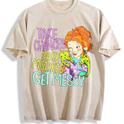 Take Chances Make Mistakes Get Messy Ms. Frizzle vintage washed oversized T-shirt in Beige