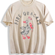 Fire Quacker Sarcastic Fourth of July Party Duck Fireworks Vintage Washed T-Shirt in Beige