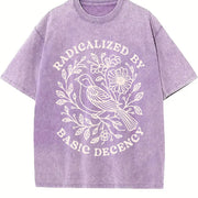 Radicalized by Basic Decency Floral Bird Vintage Washed T-Shirt in Purple