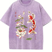Koi Fish and Lotus Vintage Washed T-Shirt in Purple