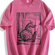 Retro Medieval Snail Rider Vintage Washed T-Shirt in Red