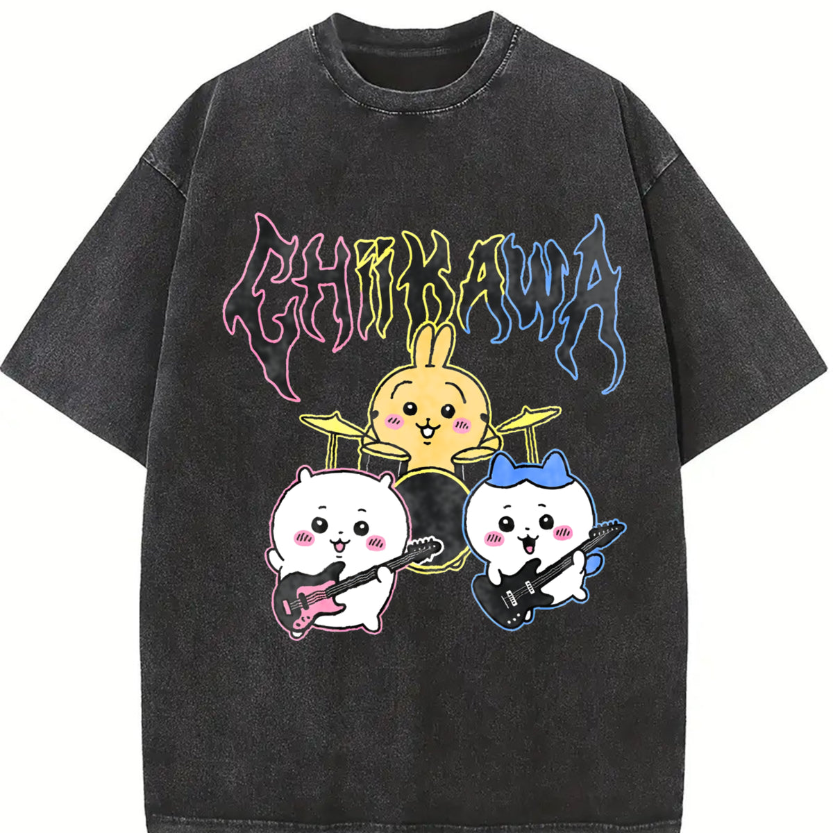 Novelty Chiikawa Pure Rock vintage washed oversized T-shirt in Black
