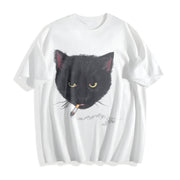 Y2k Smocking Cat Cotton T-Shirt in White