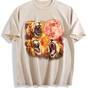 Three Lions Retro Lion Moon Vintage Washed T-Shirt in Beige