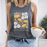 Floral with Yellow and White Flowers Regular Vest Women's Color Cotton Tank Top in Gray