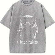 I Have Rabies Bat Grunge Y2k Unhinged Meme vintage washed oversized T-shirt in Gray