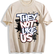 Fashionable Patterned Short-sleeve Vintage Washed T-Shirt in Beige