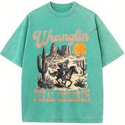 Retro Wranglin' Feral Children Raccoon 90s Western vintage washed oversized T-shirt in Blue