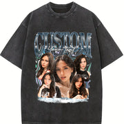 Custom Photo Bootleg Girlfriend 6 Face 90s Retro vintage washed oversized T-shirt in Black