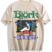 Y2k Bjork Debut Vintage Washed T-Shirt in Beige