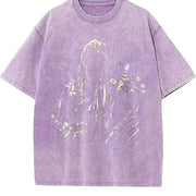 Faceless Reaper Skull Candle Art Vintage Washed T-Shirt in Purple