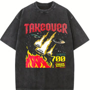 Takeover UFO Alien Fire Sleeveless Tank Vintage Washed T-Shirt in Black