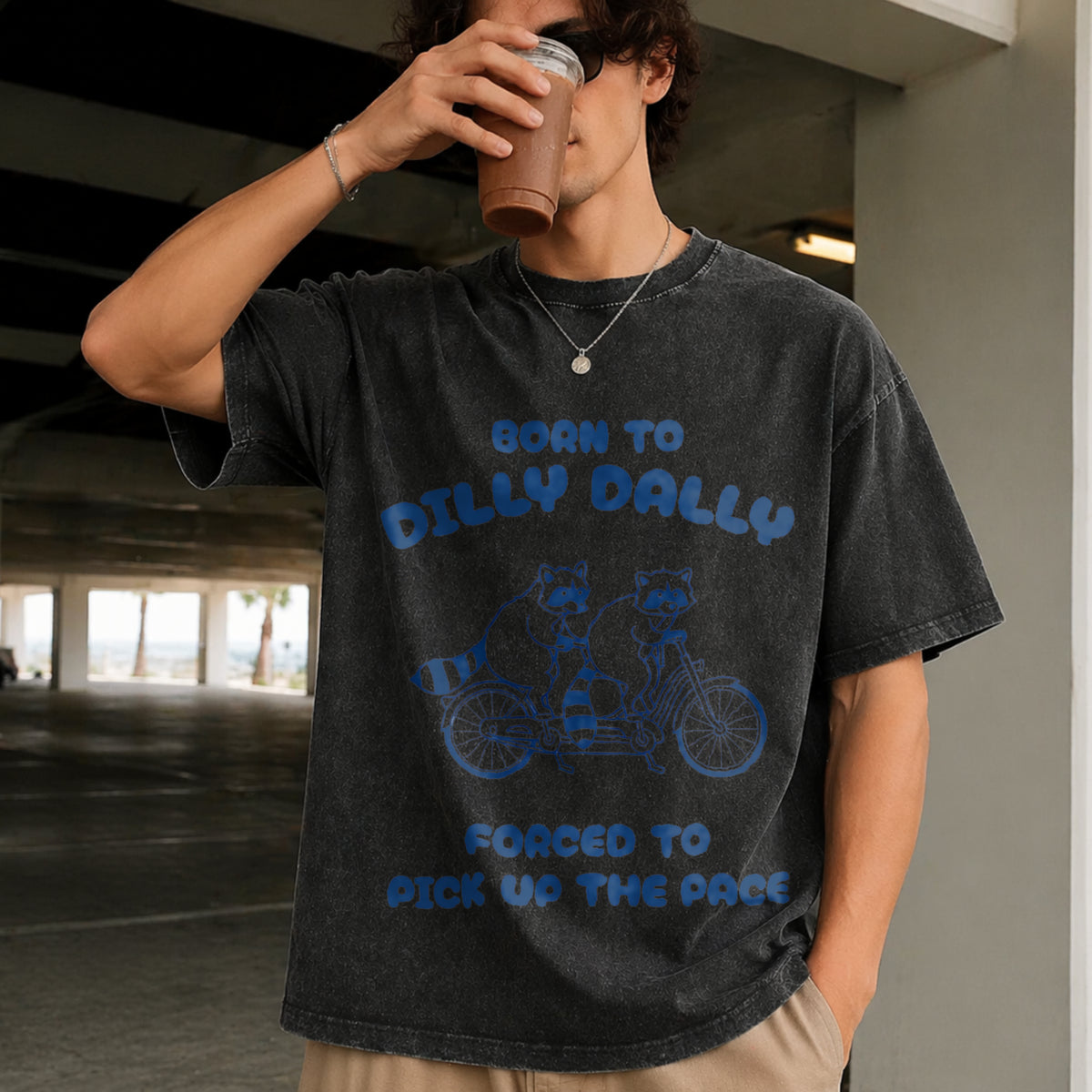 Born to Dilly Dally Vintage Washed T-Shirt in Black