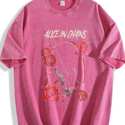 Alice In Chains band rock concert outfits Heavy vintage washed oversized T-shirt in Red