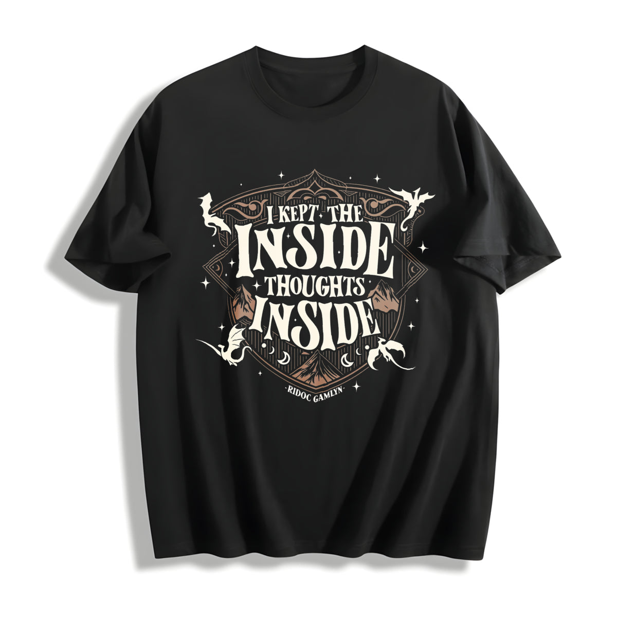 Ridoc Quest Squad I Kept the Inside Thoughts Inside Cotton T-Shirt in Black