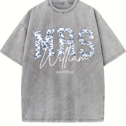 Custom Mrs. Blue Toile Bridal Party Vintage Washed T-Shirt in Gray