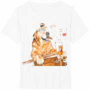 Golden Retriever Drinking Beer Cotton T-Shirt in White