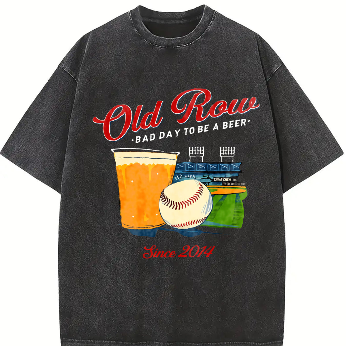 ZestLoop Baseball Beer Sports Printing Vintage Washed T-Shirt in Black