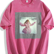 Woman in a Pink Coat Vintage Washed T-Shirt in Red