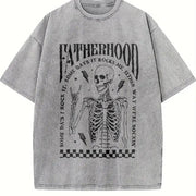 Fatherhood Dad Skeleton Dad First Time Dad Retro Fathers Vintage Washed T-Shirt in Gray
