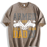 Armed And Dadly Happy Father's Day for dad vintage washed oversized T-shirt in Brown