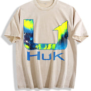 Sleeveless Tank HUK Tie Dye Arrow Logo Vest Vintage Washed T-Shirt in Beige
