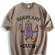 Eggplant Club Veggie Lover Retro Cartoon Vintage Washed T-Shirt in Brown