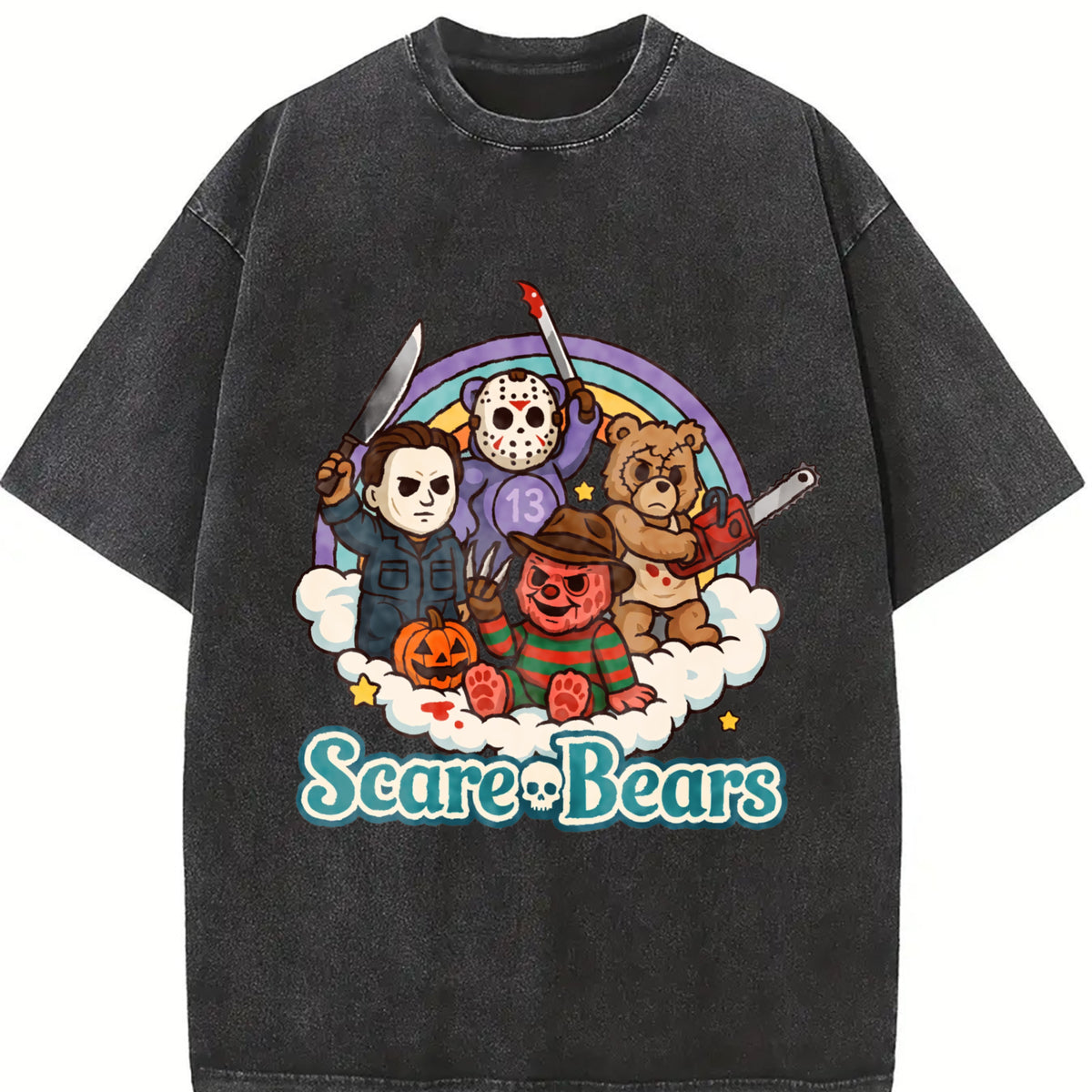 Halloween Scary Care Scare Bears Vintage Washed T-Shirt in Black