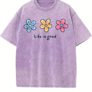With Daisy for Baggy Hip Hop Mother's Day Vintage Washed T-Shirt in Purple
