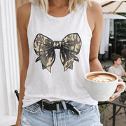 Camouflage Bow Women's Color Cotton Tank Top in White