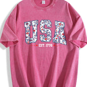 Floral USA America Vintage Washed T-Shirt in Red